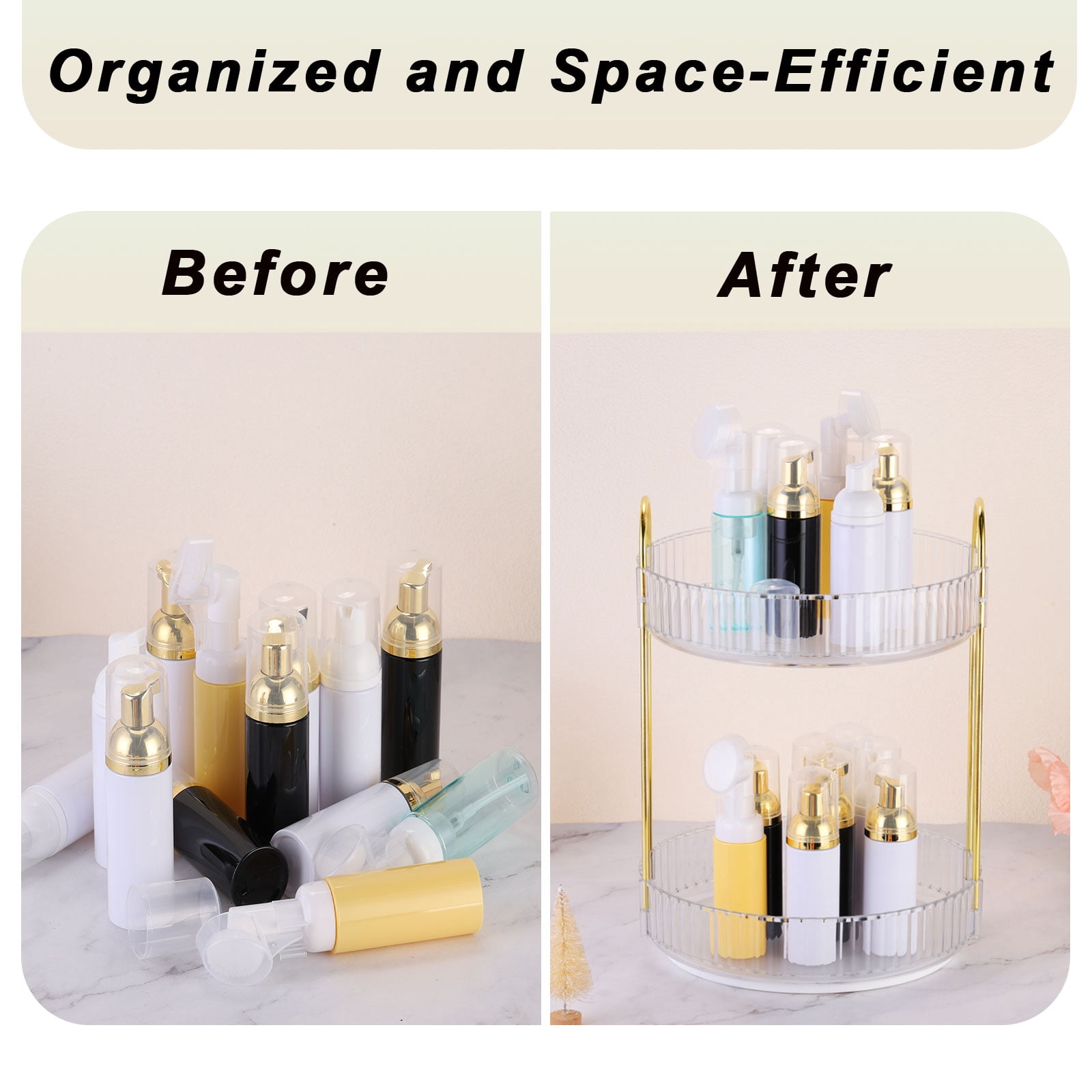 Unique Bargains 2 Layer Rotating Makeup Round Skincare Countertop Perfume Organizer Clear
