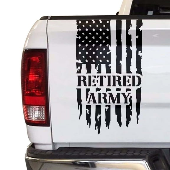 Retired Army Vietnam Veteran Distressed American USA US Flag Truck Tailgate Vinyl Decal Compatible with most Pickup Trucks U.S. Sticker USMC USAF US Navy Decal (11" x 20", Black)