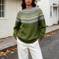 thumbnail image 3 of QSAWXQZ Women's Crewneck Sweater Long Sleeve Color Block Fair Isle Jacquard Pullover Casual Knit Top S, 3 of 6