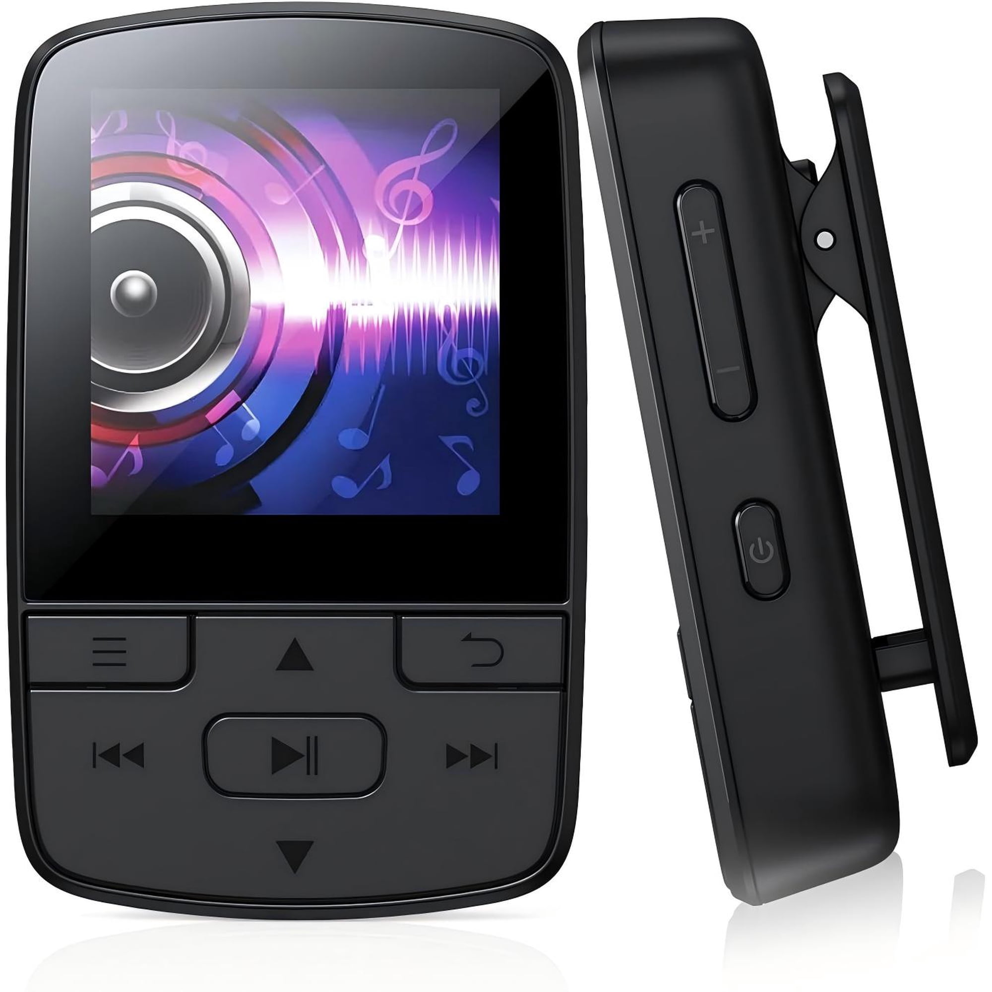 CocoBear YM03 MP3 Player with Bluetooth 5.2, Hi-Fi Sound, FM Radio, Voice Recorder, Clip, Supports up to 64GB TF Card, Earphones Included, TF Card Not Included, Black