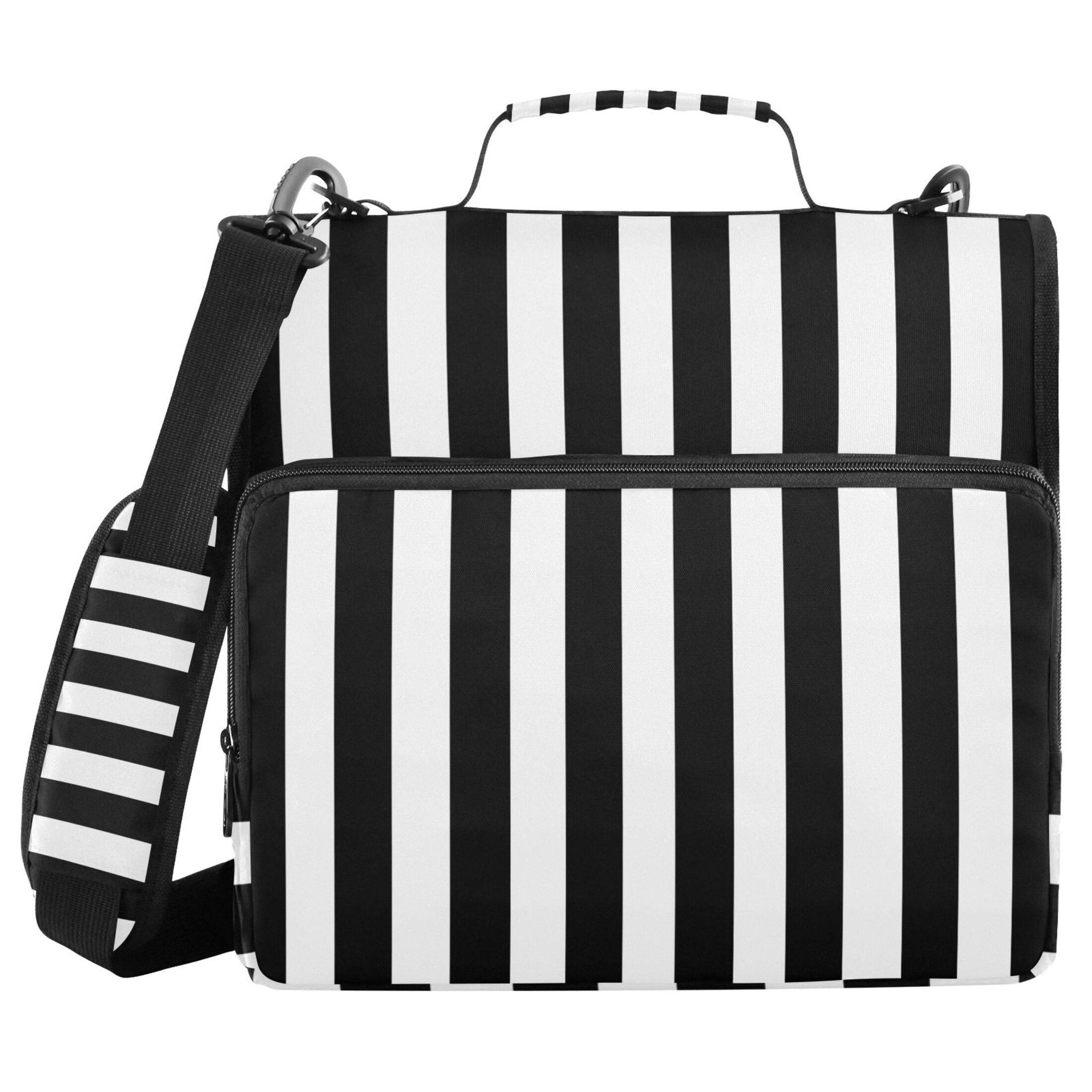 ALAZA Zipper Binder White and Black Stripe Pattern 3 Ring Trapper Keeper File Folder Organizer Bag