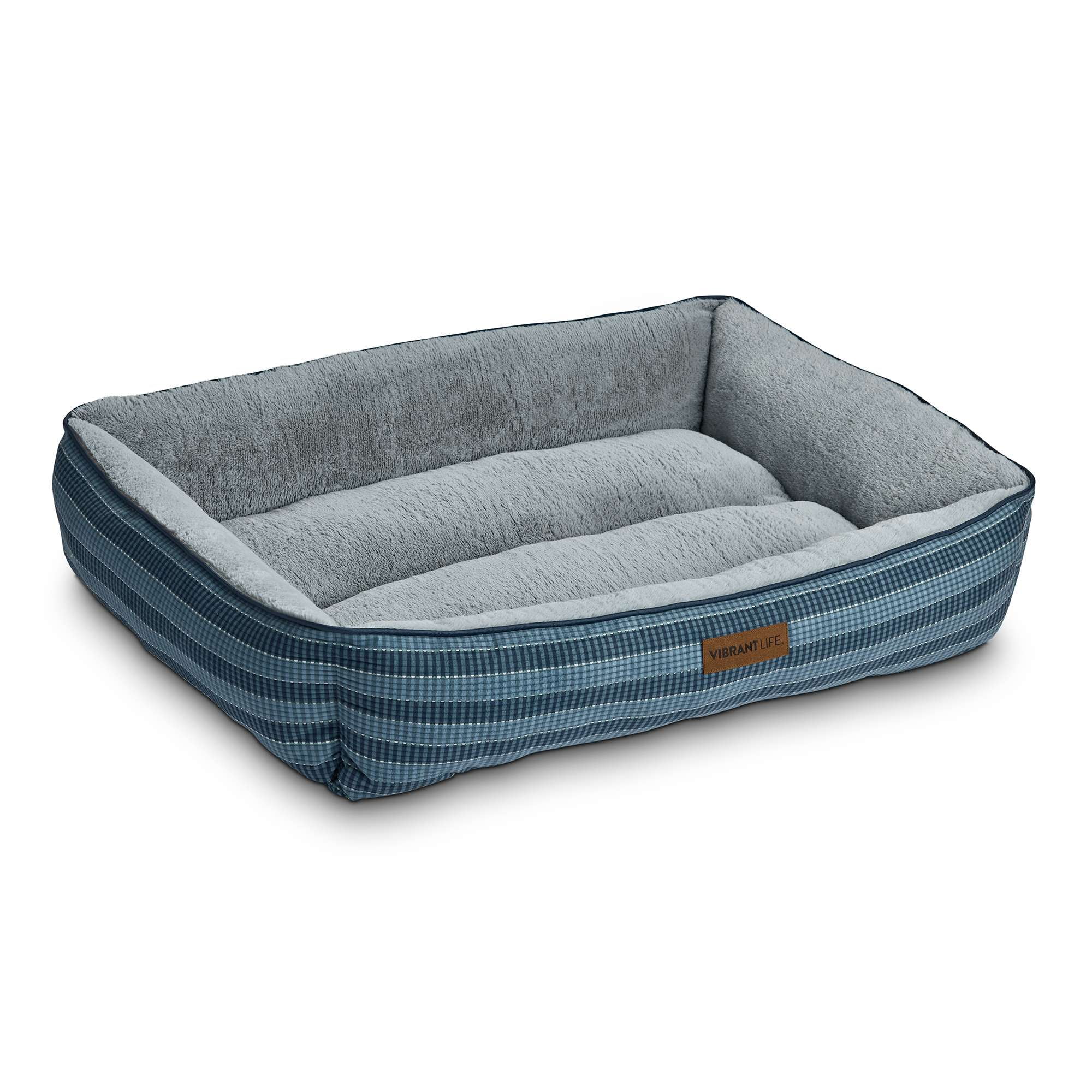 Vibrant Life Extra Large Dog Bed, Bolster Bed for Large Dogs, 42" x 32", Blue