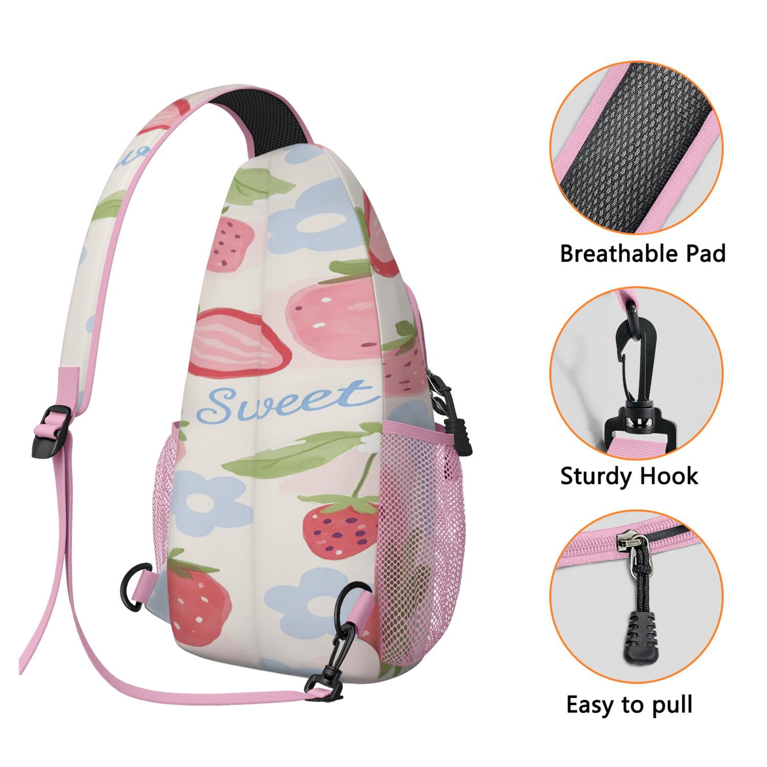 Chest Bag Crossbody Shoulder Bag Small BackpackHiking Sling Backpack for Hiking Dating Gym Cycling Working Strawberry Cute