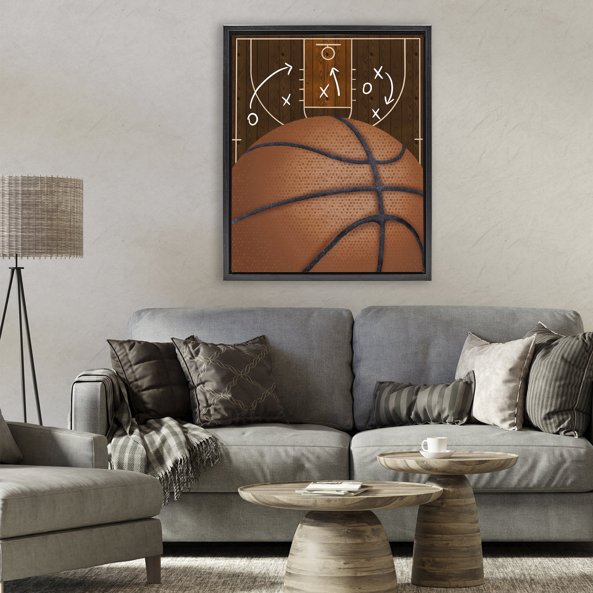 Stupell Industries Basketball Court Tactics Black Framed Floater Canvas Wall Art, design by Jennifer Stith