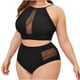 thumbnail image 4 of Bikini de traje de baño dividido de cintura alta con malla con aros para mujer cómodo con almohadilla en el pecho OAVQHLG3B Store  lin121212, 4 of 4
