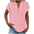thumbnail image 2 of WCJM Women's Short-Sleeve Scoop Neck T-Shirt Dress Women's Short Sleeve T-Shirt Women's Fashionable Casual Cotton Linen V Neck Button Short Sleeved Tops T Shirt, 2 of 6