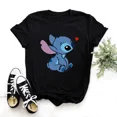 thumbnail image 3 of Camisetas de algodón para niños con dibujos animados de Lilo y Stitch de Disney, camisetas de verano, camisetas negras con cuello redondo y Stitch Ohana, camisetas para bebés, ropa para niños y niñas, 3 of 5