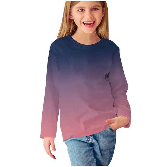 Timegard Unisex Body Clothes Toddler Long Sleeve Tee Tops Fall Gradient Color Comfy Boys Girls Shirts