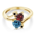 thumbnail image 2 of Gem Stone King 10K Yellow Gold Diamond Accent Ring Heart Shape Red Garnet and Vivid Persian Blue Moissanite (1.83 Cttw, Size 9), 2 of 6