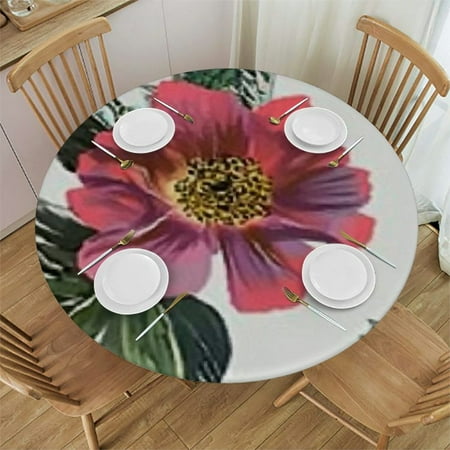 

Sheronv Flowers Leaves Round Table Cover Stain Resistant Washable Indoor Outdoor Tablecloth Kitchen Dining Wedding Parties 100% Polyester Outdoor Picnic Camping Fitted 42 -46
