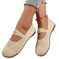 thumbnail image 2 of Wide Toe Box Flats Shoes Women Knit Ballet Flats Mary Jane Dress Flat Wide Width Walking Shoes Slip-on with Strap Beige 43, 2 of 6