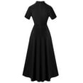 thumbnail image 4 of Oksale Black Church Dresses for Women Short Sleeve Clergy Dress with Tab Insert Neck High Low Hem Priestess Dress Short Sleeve Dresses for Party Black, 4 of 5