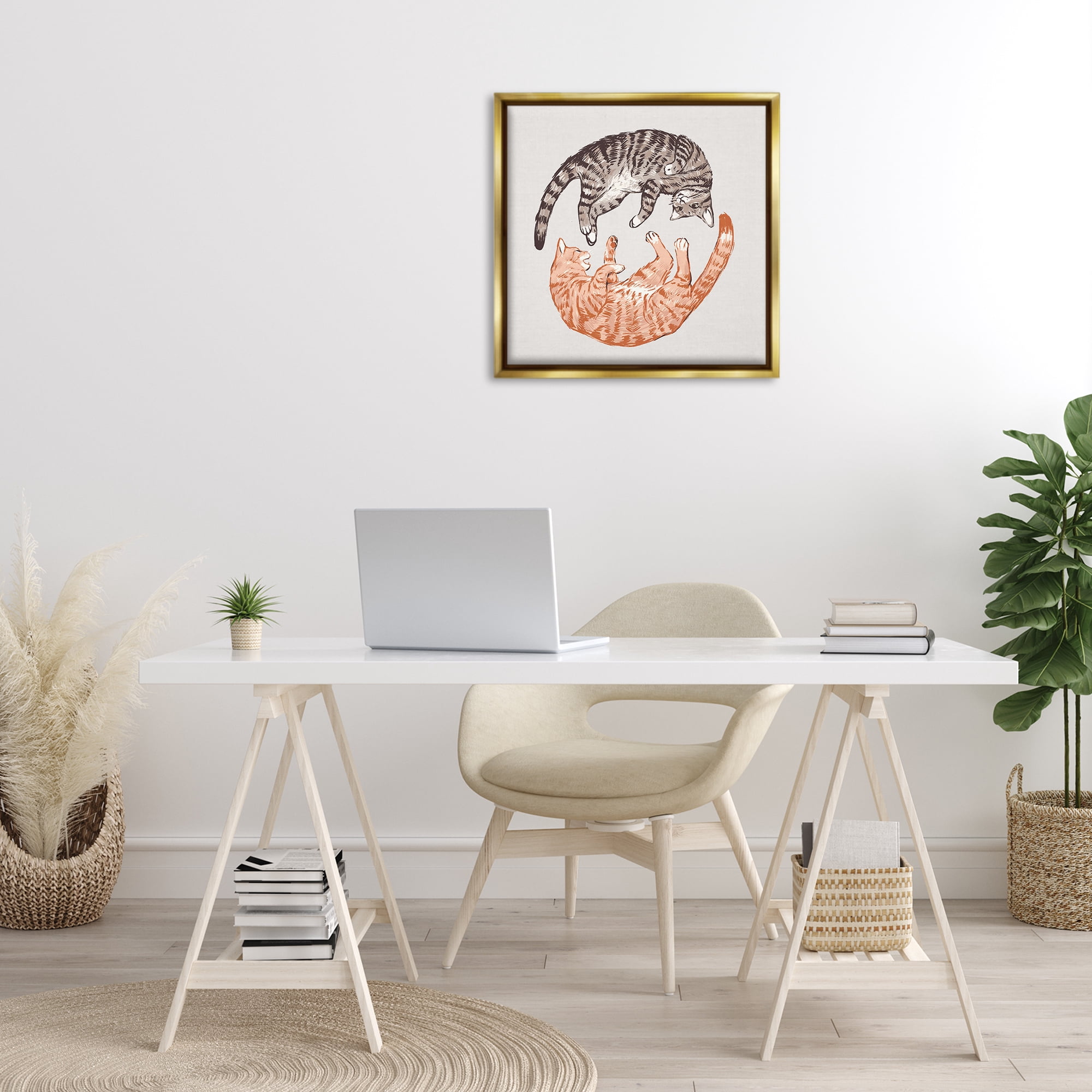 Stupell Industries Tabby Cats Duo Animals & Insects Painting Gold Floater Framed Canvas Art Print Wall Art, 25 x 25