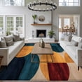 thumbnail image 3 of 5'x8' Area Rugs, Navy Blue Boho Orange Indoor Outdoor Area Rug for Living Room Bedroom, Geometric Circle Abstract Art Washable Bathroom Rugs Kitchen Floor Carpet Mats Home Decor Aesthetic, 3 of 8