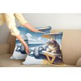 thumbnail image 2 of Ambesonne Cat Throw Pillow Cover 2 Pack, Sunbathing Kitten Seaside Shore, 24", Blue Pale Mustard, 2 of 7