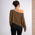 thumbnail image 5 of Womens Off Shoulder Long Sleeve Crop Tops Sexy Boat Neck Loose Casual T Shirt Coffee S, 5 of 6