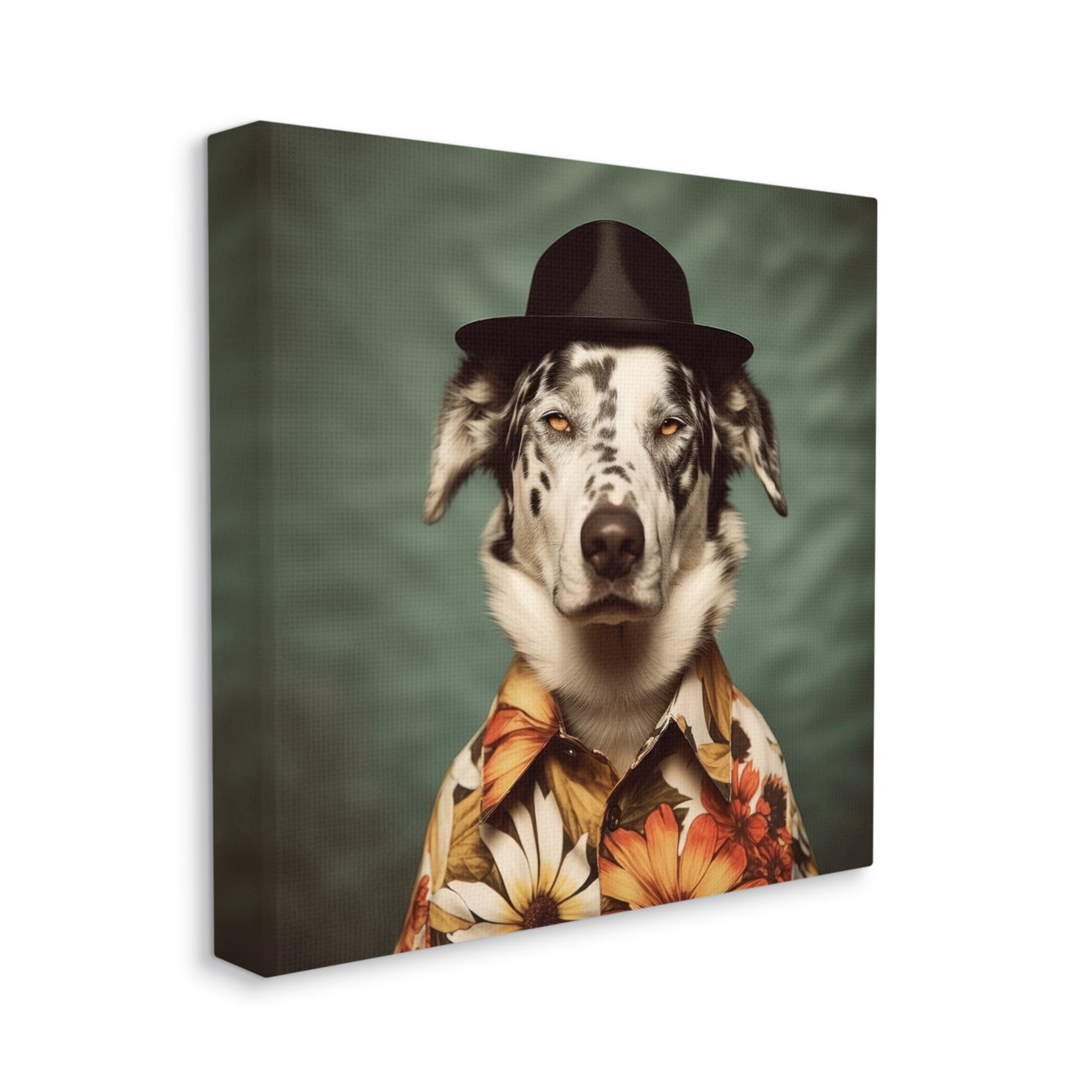 Stupell Industries Dog in Floral Shirt Animals & Insects Painting Gallery Wrapped Canvas Art Print Wall Art, 24 x 24