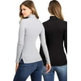 thumbnail image 3 of Ambiance Women's Juniors Turtleneck Long Sleeve Ribbed Basic Top - 2 PK (Medium, Black+Heather Gray), 3 of 3
