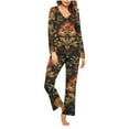thumbnail image 2 of YWDJ Pajama Sets for Women Long Sleeves Lightweight Plus Size Floral Shirt 2 Piece Long Pants V Neck Loungewear S Black, 2 of 5