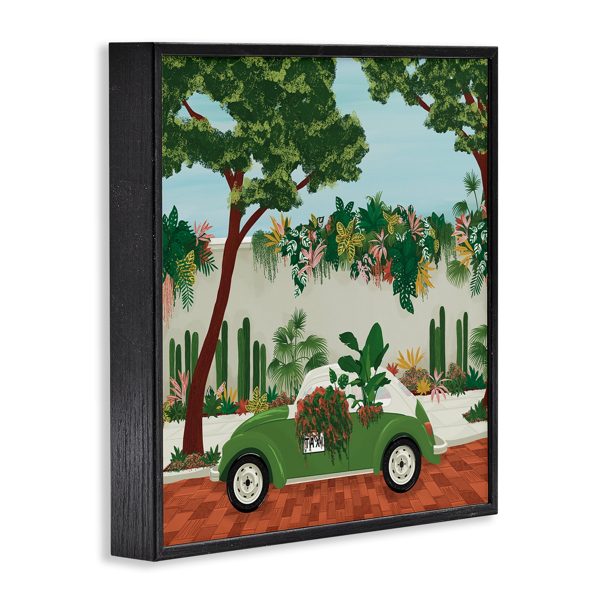 Stupell Industries Overgrown Garden Taxi Black Framed Giclee Art, design by Vero Illustrates
