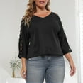 thumbnail image 2 of Loopsun Womens Tops Plus Size, Womens 3/4 Sleeve T Shirts, Women's Solid Hollow Shoulder 3/4 Sleeve V-Neck Blouse Top Black XXXXL, 2 of 5