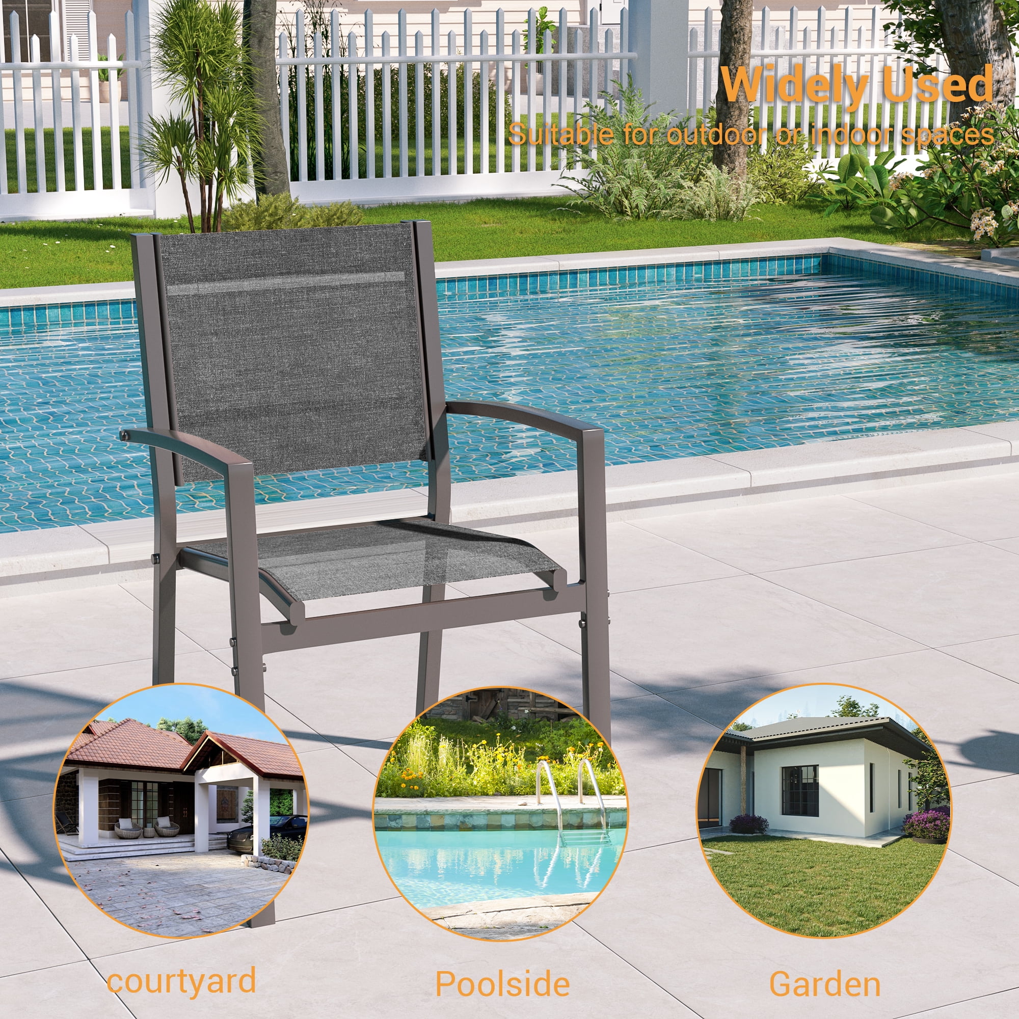 ACEGOSES Outdoor Patio Dining Chairs Set of 2, Stackable Textilene Chairs for Garden, Porch and Poolside, Gray