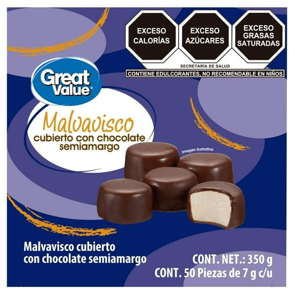 Malvavisco Great Value cubierto con chocolate semiamargo 350 g