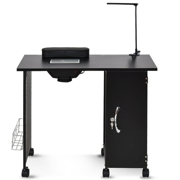 Gymax Manicure Nail Table Station Black Steel Frame Beauty Spa Salon Equipment Drawer