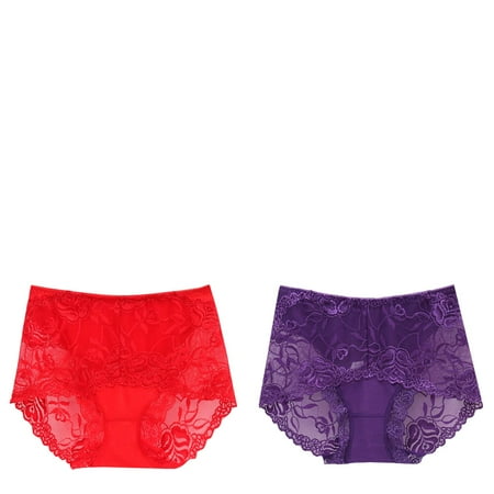 Wijhcboe 2 Pack Womens Women Underwear Lace Cotton Mid High Waist Lace Big Panties Sexy Transparent Seamless Cotton Underwear for Women Bikini Large Size Lift plus Size Thongs Lot Cotton Womens Unde