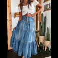 thumbnail image 4 of Vestido Bohemio para Mujer, con Cintura Alta, Volantes, Fluido, con Volantes Escalonados, Corte A, para Playa. Azul Vaquero L, 4 of 9