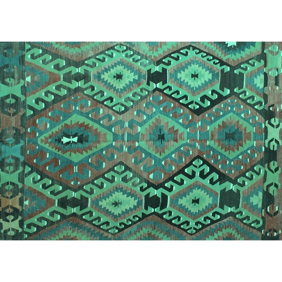 Ahgly Company Machine Washable Indoor Rectangle Southwestern Turquoise Blue Country Area Rugs, 5' x 7'