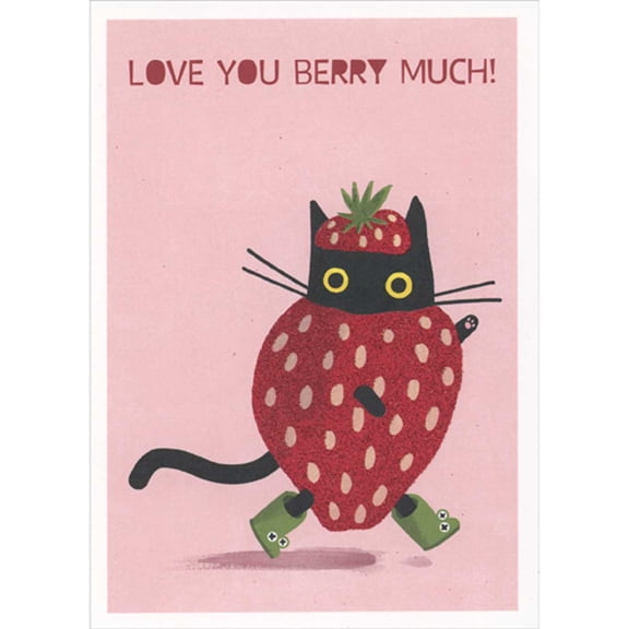 RSVP Love You Berry Much: Black Cat in Strawberry Valentine's Day Card for Girl