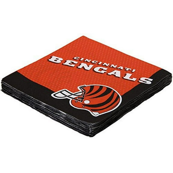 amscan Cincinnati Bengals Football 2-Ply 13" Square Luncheon Napkins, 16 CT, Orange Black White