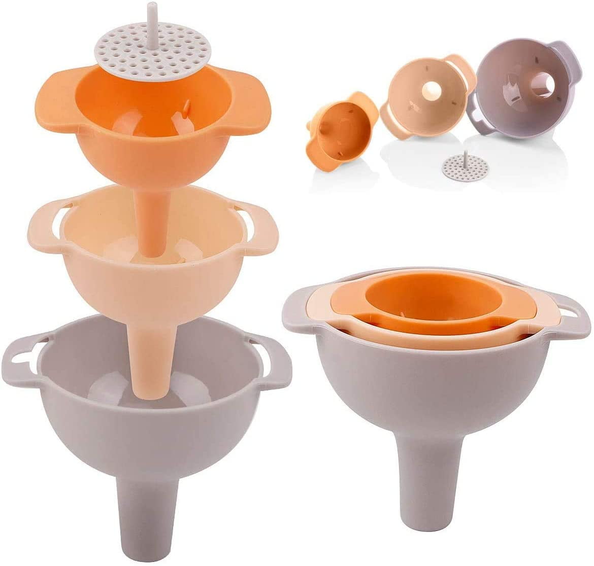 Bueautybox Funnel Set 3 Pack of Food Grade PP Plastic Funnel Removable