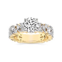 IGI Certified 4 Carat Round Shape Lab Grown Diamond Engagement Ring | 14K Yellow Gold | Skylar Side Stone Encrusted Diamond Ring | FG-VS Quality Friendly Diamonds