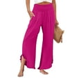 thumbnail image 2 of Lumtrix Women High Smocked Waisted Wide Leg Cropped Palazzo Pants with Pockets Cute Ruffle Boho Flowy Beach Pant with Pockets Hot Pink S, 2 of 7