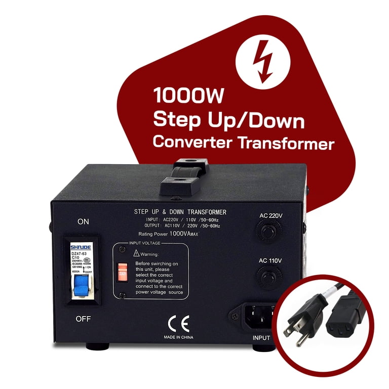 Voltage Converter Transformer, 1000W, Heavy Duty Step Up/Down
