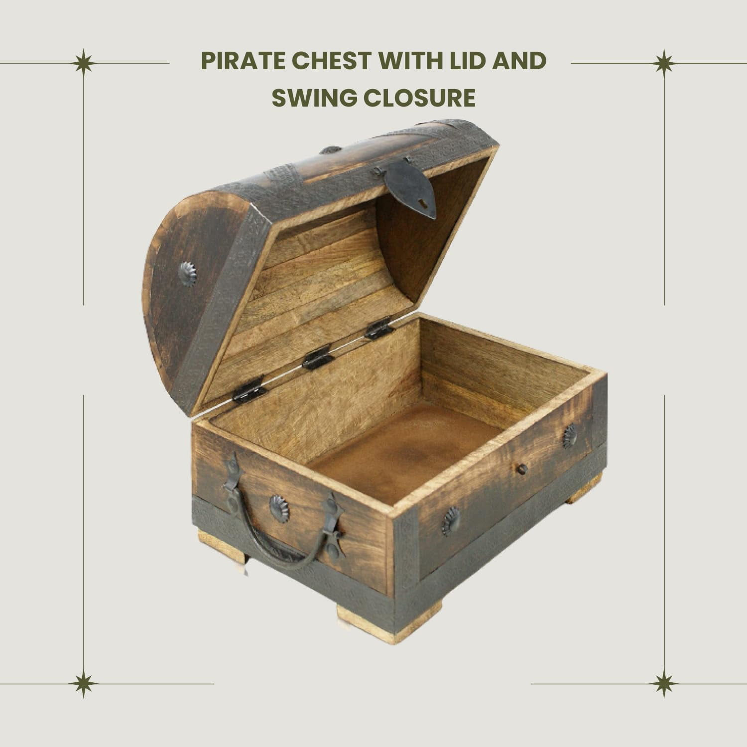 Brynnberg Wooden Pirate Treasure Chest Storage Box for Kids