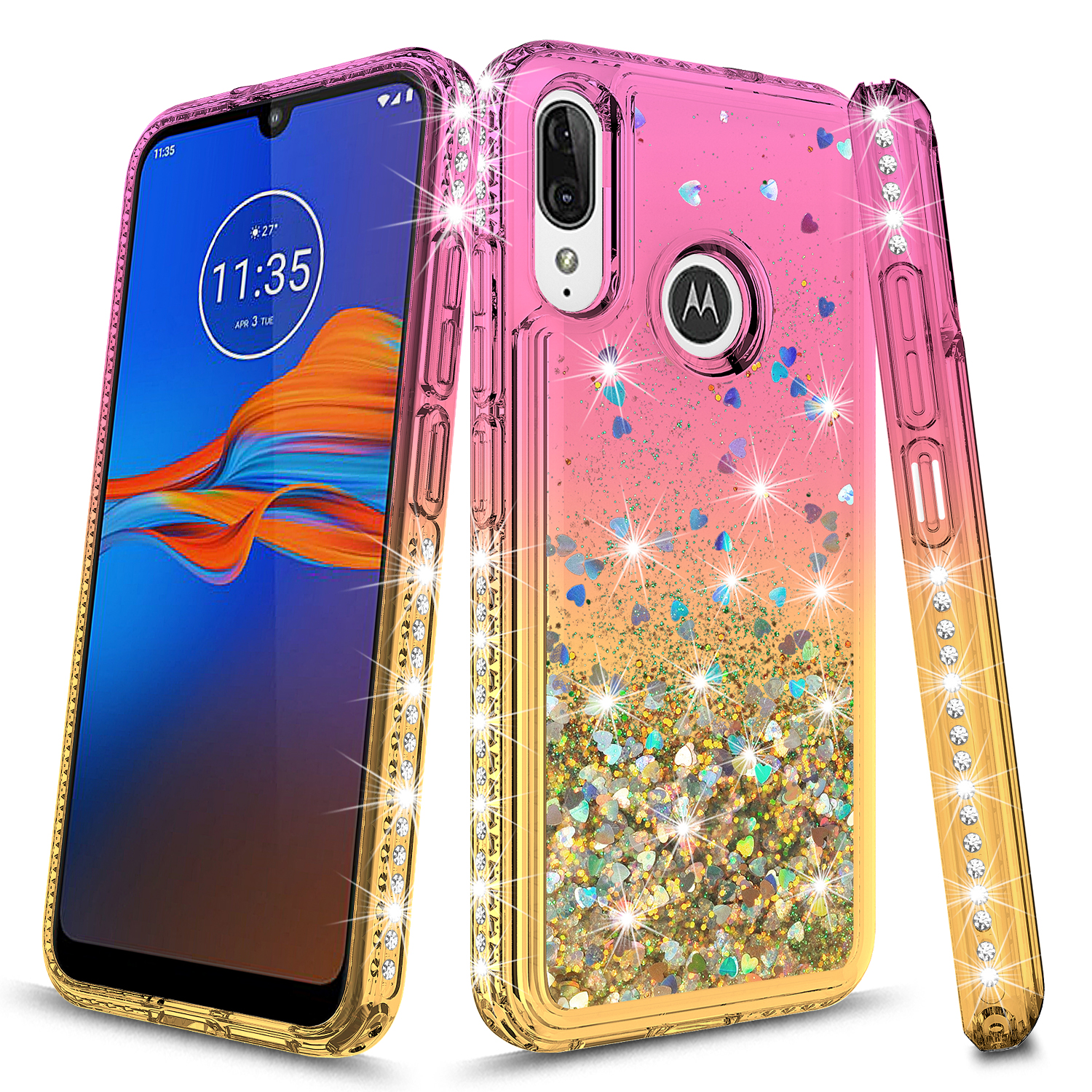 Moto E6 Plus Case, Kaesar Rhinestone Quicksand Flowing Liquid Floating