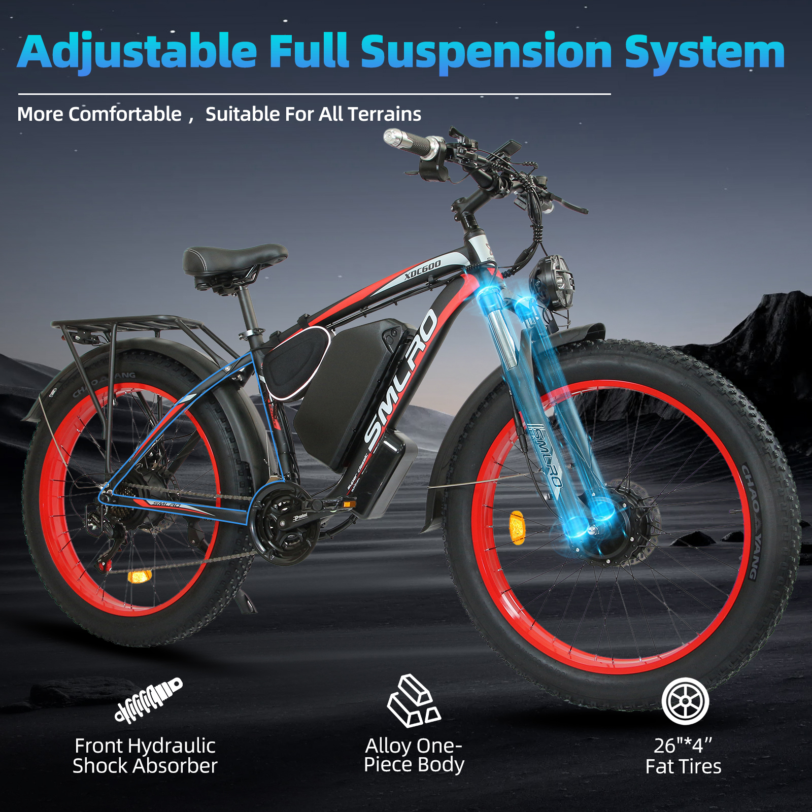 Electric Bike for Adults, 26x4.0 Fat Tire E-Mountain Bicycle, Peak 5000W Motor 52V-30Ah, Mountain Bike Beach Snow Ebike for Men, Red