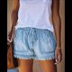 thumbnail image 5 of Pantalones Cortos Vaqueros Elásticos para Mujer, con Cintura Elástica y Cordón Ajustable, Cómodos, Color Azul , Talla S, 5 of 7