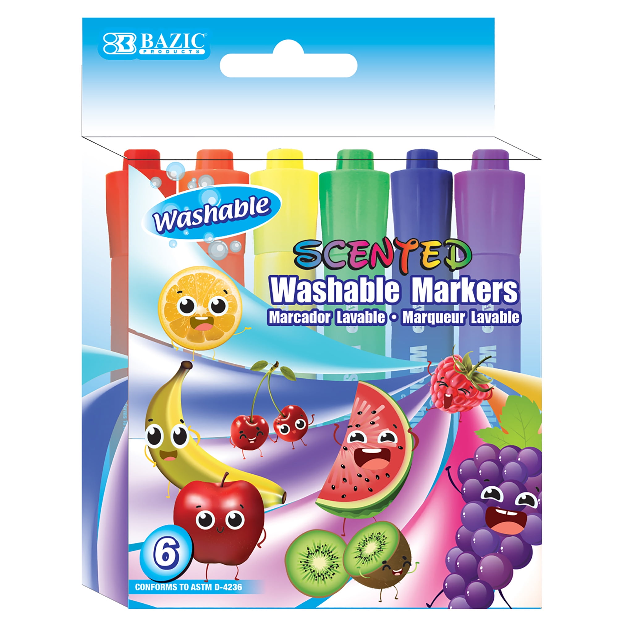 BAZIC Washable Fruit Scented Markers Broad Line 6 Color, Chisel Tip