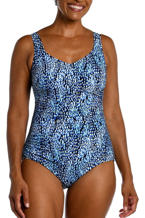 Womens Tidal Wave Shirred Girl Leg One Piece 16 Blue multi
