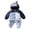 Blue, variant on Penguin Hooded Jumpsuit for Boys Girls with Mitten Color Block Padded Zip Up Baby Winter Fleece Lined Romper