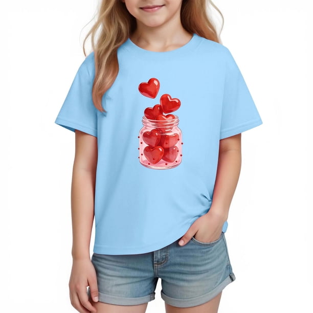 Blusas y camisas de manga corta con cuello redondo para niños y niñas, camisetas gráficas de manga corta, blusas con estampados bonitos para la temporada escolar.