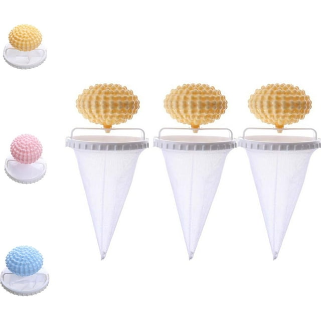 Vortexes Float Hair and Lint Catcher, 3pcs Washing Machine Hair Filter Mesh Bags, Floating Lint Catcher for Washing Machine, Hair Remover for Laundry,Removes Pet Fur from Clothes (Yellow)