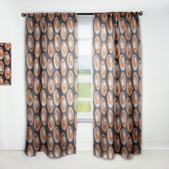 Designart 'Champignons Pattern On Black' Modern & Contemporary Curtain Panel