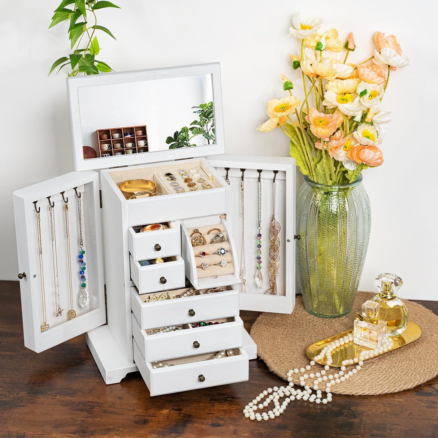 Jewelry Box for Women, Layer Rustic Wooden Jewelry Boxes