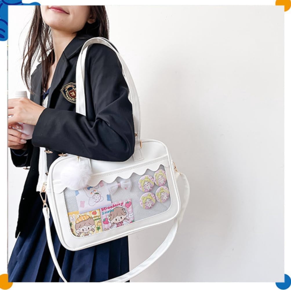 JUYGO Clear Aesthetic Bag Ita Bag Cute Messenger Bag Crossbody Bag for Women JK Tote Purse