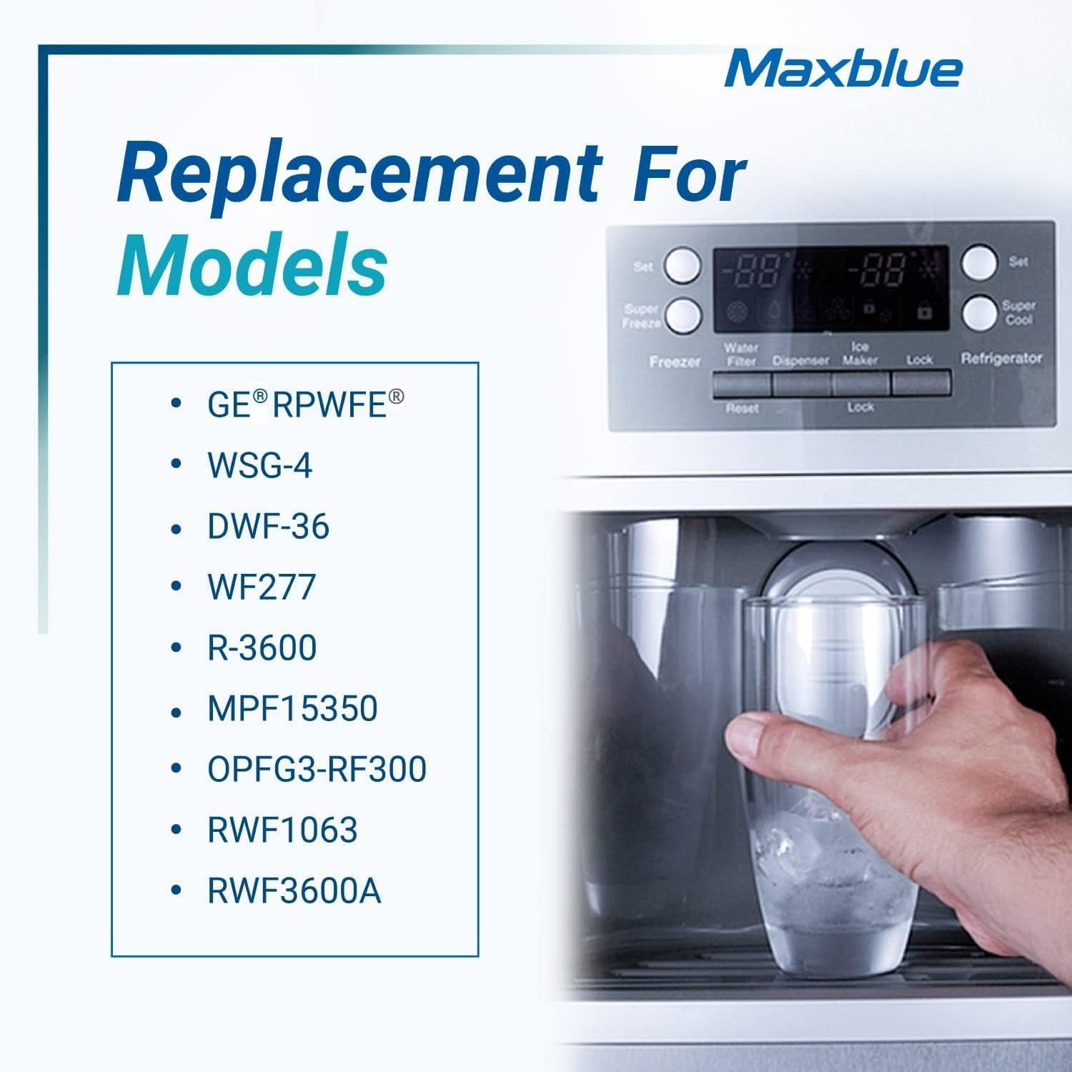 Maxblue Replacement for GE® RPWFE®, RPWF (with CHIP) Refrigerator Water Filter, Compatible with WSG-4, WF277, GFE28GMKES, PFE28KBLTS, GFD28GSLSS, PWE23KSKSS, GYE22HMKES, DFE28JSKSS, 5 Filters